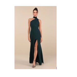 Lulus Keep It Interesting Green Asymmetrical Cutout Halter Maxi Dress - Size M